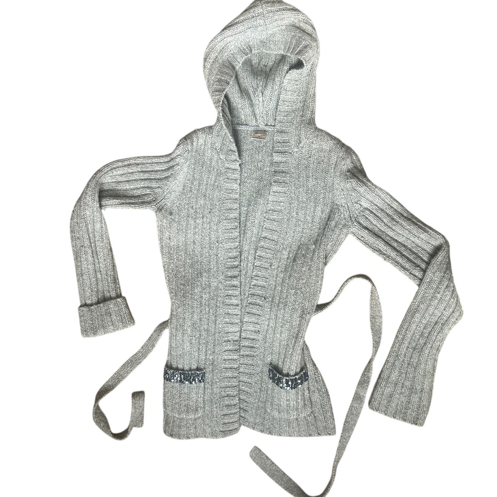 Abercrombie Vintage 100%‎ Wool Gray Hooded Sequin Cardigan Sweater Singapore
